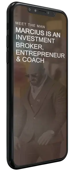 A phone floating above the right pillar with information about Marcius.