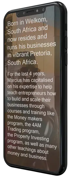 A phone floating above the left pillar with information about Marcius.